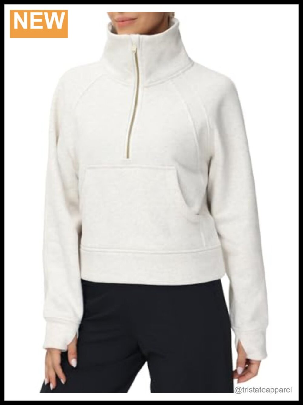 Women's Half Zip Fleece Stand Collar Crop Sweatshirt Pullover